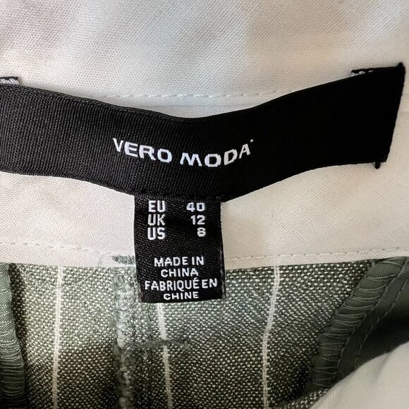 Vero Moda Pants SZ 8 Serena High Waist Paper Bag Laurel Wreath Pinstriped Beachy - Picture 2 of 16